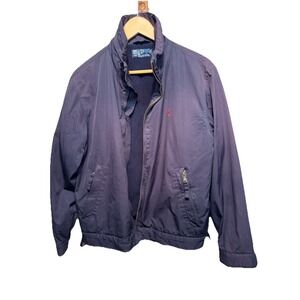 Polo Ralph Lauren Jacket Mens Med Blue Cotton Bomber Lined Pockets *No Zipper*